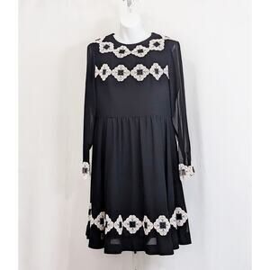Ted Baker 3 Dress Black White Lace Applique Avianah Fit Flare Misses Size US 8